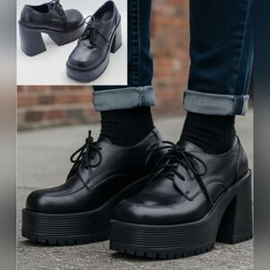 UNIF Des Leather Chunky Platform Oxford Shoes With Lug Soles In Black Size 9